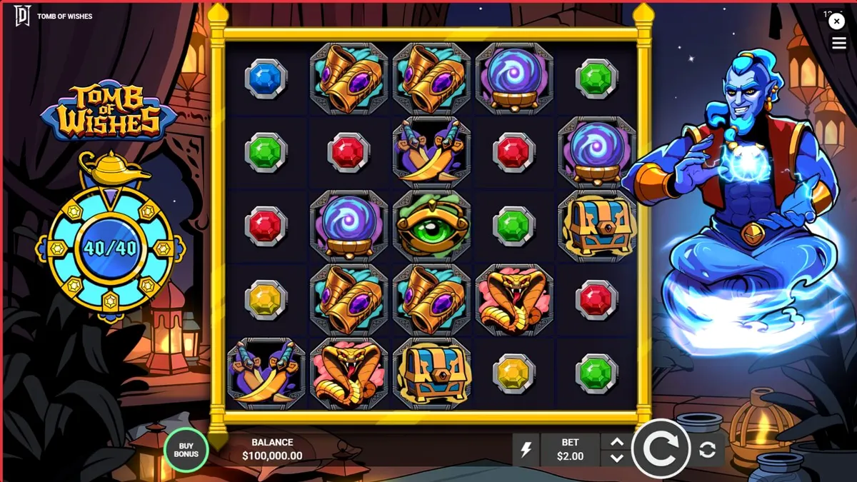 Tomb of Wishes slot machine interface with Arabian theme